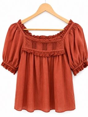 Dôen Cotton Square neck Peasant Blouse, Size Small